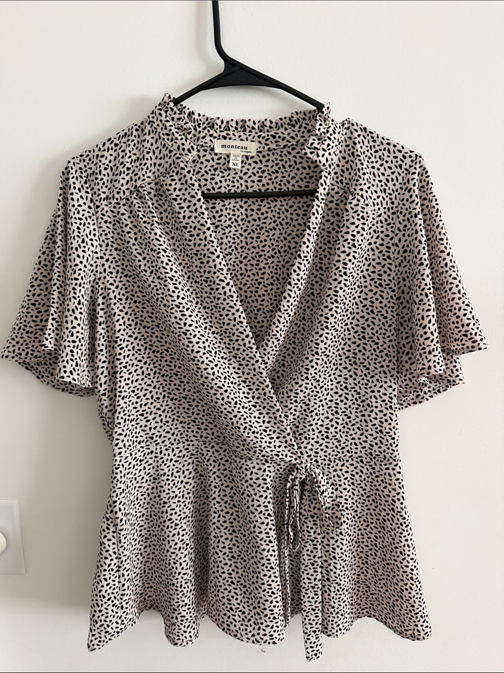 Monteau Cream Blouse with Black Dot Print